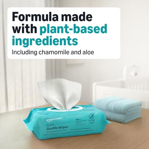 Amazon Basics Gentle Baby Wipes, Formulated Without Fragrance, Hypoallergenic, 600 Count Total (6 Packs of 100 Count Each) — view 3