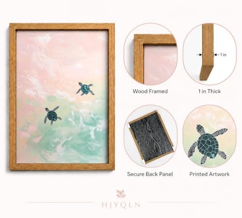 Framed Turtle Canvas Wall Art,Summer Tropical Animal Painting Picture Wall Decor,Dreamy Ocean Coastal Poster Print Artwork,for Bathroom Bedroom Living Room kids Room Home Decoration 8x10in — view 3