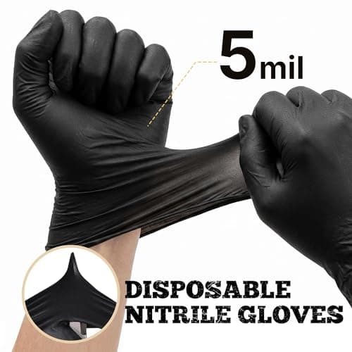 TitanFlex Black Nitrile Disposable Gloves, 5 Mil, Fully Textured, Heavy Duty, Latex Free & Powder Free for Cooking, Food Prep, kitchen clean, 100 ct (S)