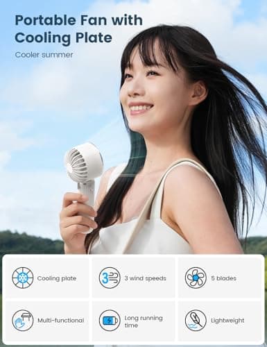 Lamicall Frozen Pad Handheld Fan, Cooling Plate Portable Fan - Refrigerating Freezer Pad, 5s Instant Cooling to 10°C Ice Cool, Mini Air Conditioner with 3 Speeds, Desk Table with Lanyard, Mom Gift