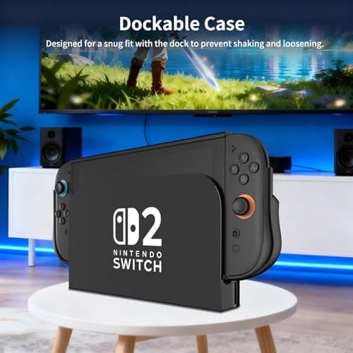 ewnol Dockable Case for Nintendo Switch 2, Protective Switch 2 Grip Case Supports Stand Use, Ergonomic Grip Cover with 2 Screen Protector & 4 Thumb Caps