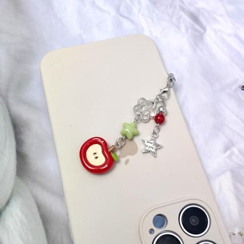 Nalefow 2PCS Cute Phone Charms Keychains Aesthetic Y2k Pink Guitar Strawberry Star Cell Phone Straps Key Chains for Keys Bags Camera (Red Apple) — view 4