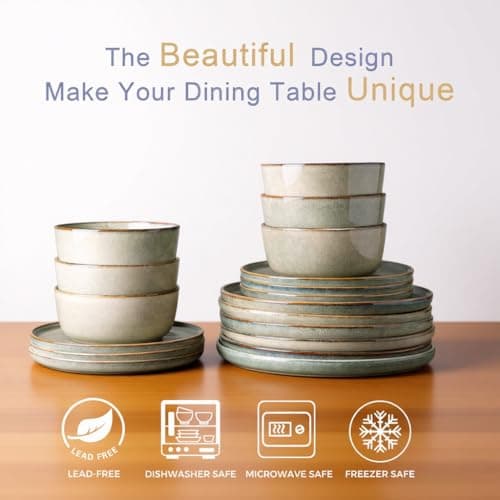 AmorArc Stoneware Dinnerware Sets,Round Reactive Glaze Plates and Bowls Set,Highly Chip and Crack Resistant | Dishwasher & Microwave Safe,Service for 8 Dishes Set (24pc), ADW009