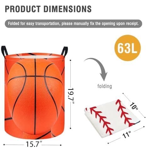 HIYAGON Baby Laundry Hamper Basket Baby Hamper for Nursery Boy and Girl Cute Kids Toys Storage Bin Organizer Boho Room Decor(Basketball)