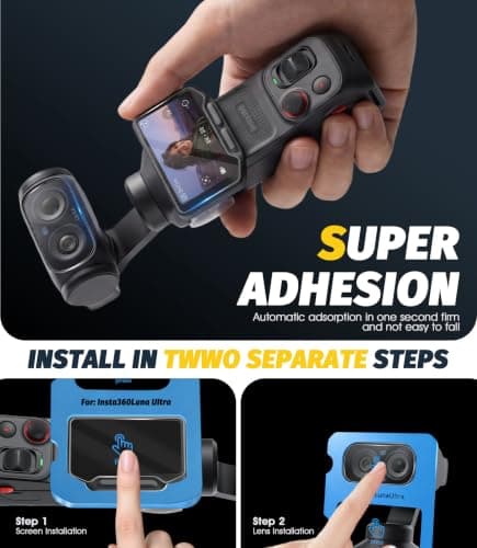 (3 Sets) Orzero Tempered Glass Protector Compatible for Insta360 Luna Ultra, Screen & Lens Protector De Pantalla [EZ Install] with Auto Alignment Tool 9 Hardness High Definition Anti-Scratch Bubble Free