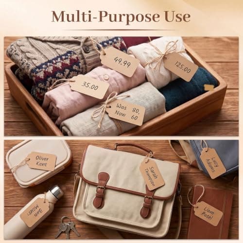 SallyFashion 100pcs Gift Tags with String Attached, 1.7 x 2.8 inch Kraft Paper Hang Tags for Clothes DIY Crafts Wedding Holiday (Brown)