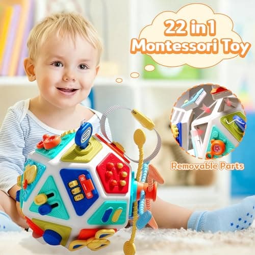 22-in-1 Busy Board for 1 Year Old, Activity Cube Montessori Sensory Toys for for Toddler 1-3, Early Educational Travel Toy for 1 Year Old Kid , Fine Motor Skills Gifts for Infant 12-18 M+ Boys & Girls — view 3