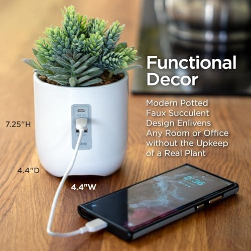 iHome PowerPlant Charging Station, Faux Succulent with USB Charging Station for iPhone, Android, and More – White (iPP45) — view 4