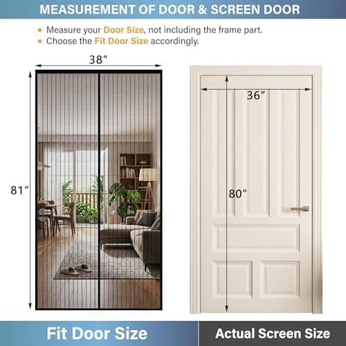Magnetic Screen Door 38 x 81 Inch, Fits Door Opening Up to 36 x 80 Inch, 32-Magnet Center Closure with Weighted Rod Bottom, Heavy-Duty Mesh Hands Free Self-Closing, Pet Friendly, Easy Install