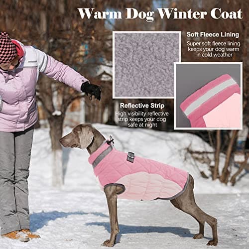 Lelepet Dog Coat Warm Dog Winter Coat Waterproof Dogs Jacket with Harness Built in Reflective Pet Fleece Vest Zip-Up Cold Weather Coats for Small Dogs Turtleneck & Windproof Coats Yorkie Pink S — view 3