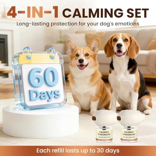 Dog Pheromones Calming Diffuser to Calm Dogs 4 IN 1 Kit (2 Diffusers+2 Refills) Pheromone Plug In for Stress Barking Pee Accidents Chewing Aggression Separation Anxiety Relief 60 Days(Odorless) — view 3