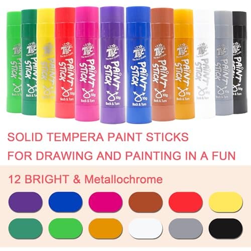 TBC The Best Crafts Paint Sticks,12 Colors Metallic, Washable, Non-toxic, Tempera Paint Sticks for Kids and Students — view 2