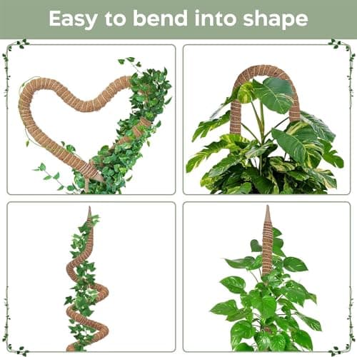 2 Pack 48'' Bendable Moss Pole Monstera Plant Support for Climbing Indoor Plants - Stakes for Potted Climbers - Tall Sticks Indoor Trellis for Houseplants - Accessories for Monstera Pot — view 3