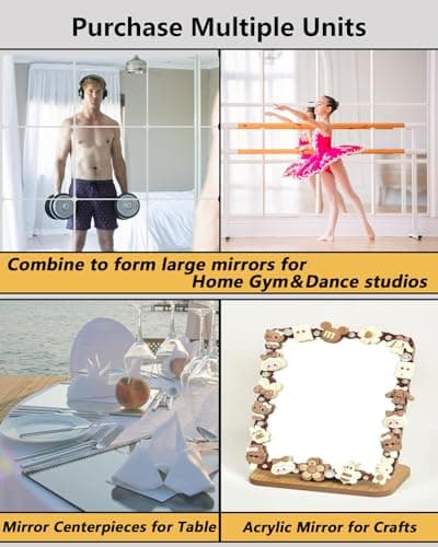 Unbreakable Mirror Tiles, 4PCS 10.2”x10.2”Peel And Stick on Mirror for Wall Mirrors Decorative,Toddlers for Kids Bedroom, Plastic Gym Frameless Door Small Adhesive Mirrors for Classroom Decor Sticker — view 4