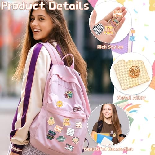 SANNIX 60 Pack Motivational Enamel Pins for Backpack Hats Inspirational Lapel Pins Brooches for Backpack Hat Jewelry Accessories Inspirational Gifts for Men Women — view 3