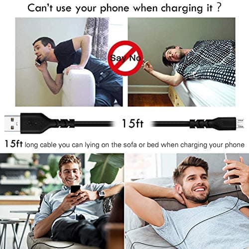 iSeekerKit PS4 Micro USB Charging Cable, [15FT 2Pack] Extra Long Fast Charging Cord, High Speed Android Charger Cable Compatible for Samsung Tablet/Galaxy S7 Edge/S6/S5,Android,HTC — view 5