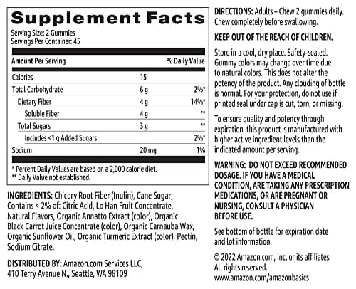 Amazon Basics Soft Fiber Gummies for Digestive Health and Regularity, Orange, Lemon & Strawberry Flavors, 90 Count, Pack of 1 (Previously Solimo) — view 4