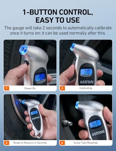 AstroAI Digital Tire Pressure Gauge 0-150PSI Calibrated to ANSI B40.7 +/-1PSI, Accurate in 0.1 Increments, 4 Pressure Measurements for Car Truck Bicycle with Backlight LCD, Silver — view 3
