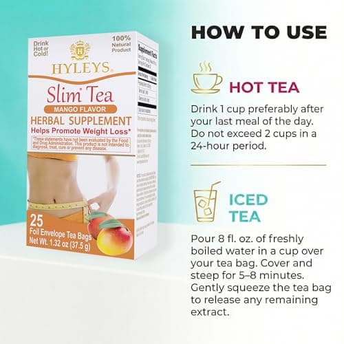 Hyleys Slim Tea Mango Flavor - Weight Loss Herbal Supplement Cleanse and Detox - 25 Tea Bags (1 Pack) — view 4