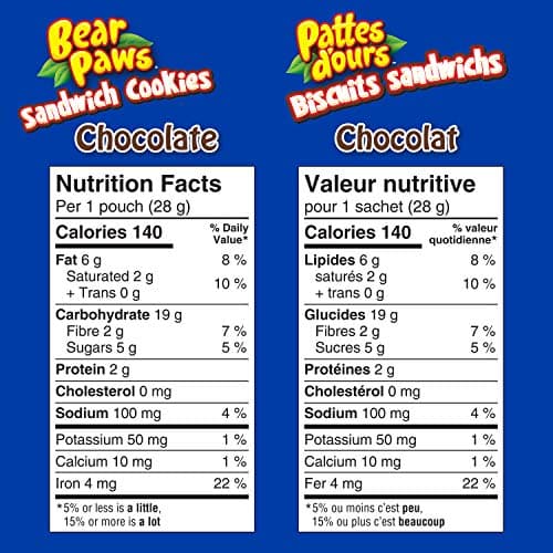 Bear Paws Chocolate Sandwich Cookies - Soft Cookie Snack Packs, Peanut Free School Snacks, 168g, 6 pouches