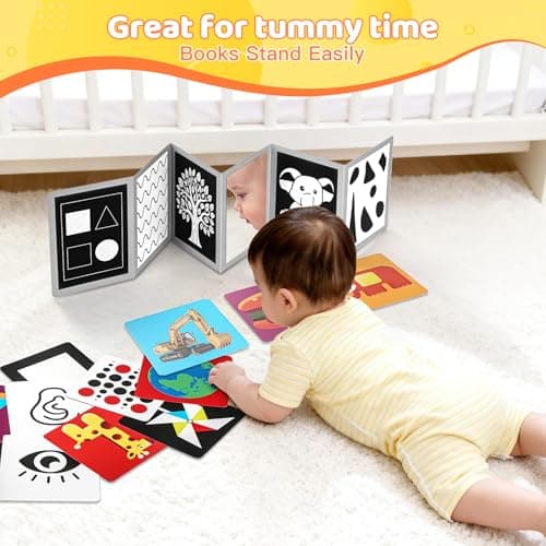 AJsupojouet Black and White Baby Book with 12 High Contrast Cards, Newborn Visual Stimulation Toy for 0-6 Months, Tummy Time Sensory Book, Montessori Infant Development Toy