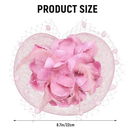 Haakong 20s Fascinators Hat for Women Tea Party Headpiece Mesh Feathers Hair Clip for Bridal Wedding (Pink)
