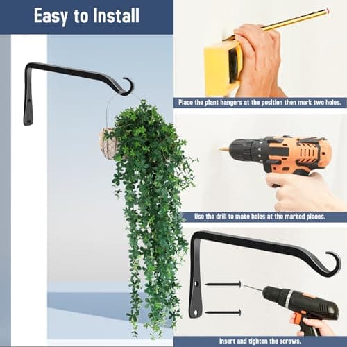 FEED GARDEN 2 Pack 8 Inch Hanging Plant Bracket Wall Hooks Decorative Plant Hangers for Outdoor Hanging Bird Feeders, Wind Chimes, Plant Baskets, Black — view 5