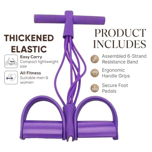 Multi-Function Abdominal Trainer & 6-Tube Elastic Resistance Band with Pedal Puller, Sit-Up Equipment & Bodybuilding Expander, Home Full Body Workout Machine for Yoga, Fitness, Purple