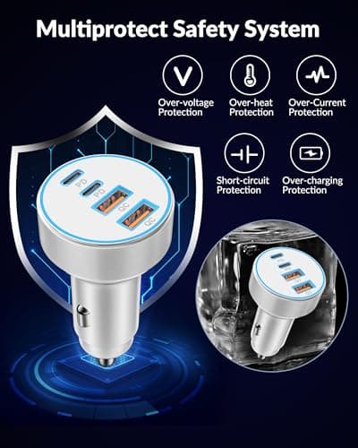 iPhone 17 16 15 Car Charger Fast Charging, 90W 4-Port USB C Fast Car Charger Cigarette Lighter Adapter with 240W 3FT USB-C Cable for iPhone 17/17 Pro/Air/17 Pro Max/16/16 Pro/ 15/15 Pro Max/Plus, iPad — view 3
