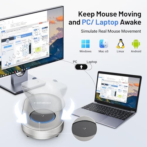 HONKID Undetectable Mouse Mover Jiggler with ON/Off Switch and USB Port Drive-Free,Simulate Physical Automatically Mouse Movement,Prevent Computer Laptop Inactive/Lockdown (Silver) — view 4