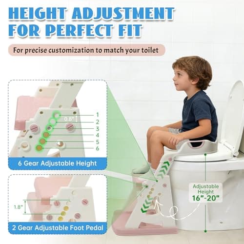 Potty Training Toilet Seat, Stable Potty Training Seat with Step Stool, 2 in 1 Toddler Toilet Seat with Steps for Kids Boys Girls, Toddler Potty Seat with Ladder, Splash Guard, Anti-Slip Pads (Pink) — view 2