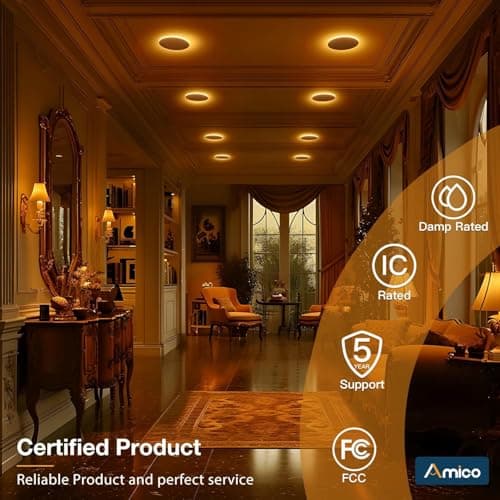 Amico 2 Pack 4 Inch 5CCT LED Recessed Ceiling Light with Night Light, 2700K/3000K/3500K/4000K/5000K Selectable Ultra-Thin Lighting, 10W=90W, 700LM, Dimmable Canless Wafer Downlight - ETL&FCC — view 5