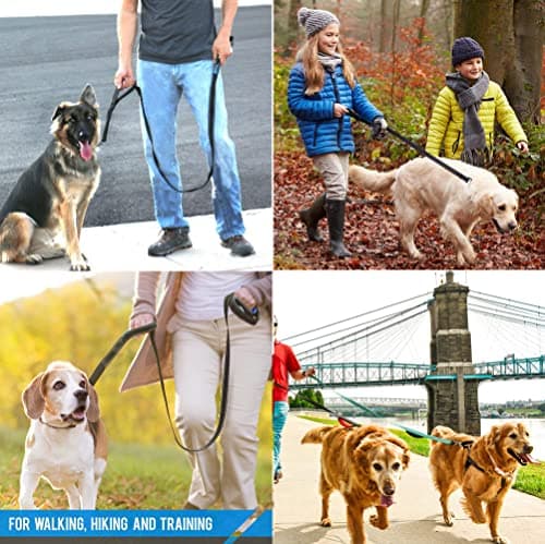 Dog Leash Heavy Duty - 2 Handles by Padded Traffic Handle for Extra Control, 6foot Long - Perfect for Medium to Large Dogs (6 ft, Black Blue) — view 5