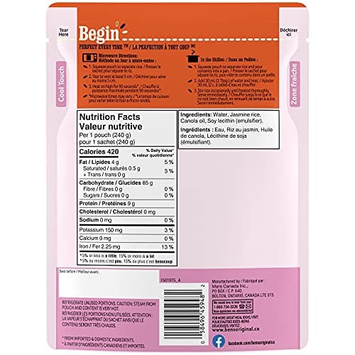 BEN'S ORIGINAL BISTRO EXPRESS Jasmine Rice, Long Grain Rice Side Dish, 240g Pouch