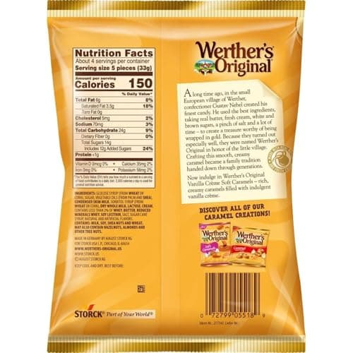 Werther's Vanilla Creme Soft Caramels, Individually Wrapped Pieces, Candy Bowl Filler Treats, 4.51 Ounces (Pack of 2)