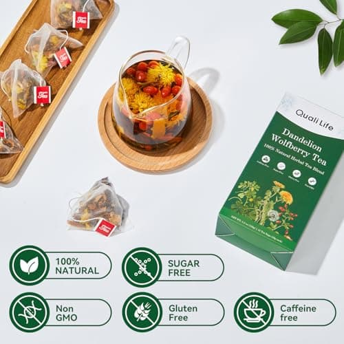 Dandelion Wolfberry Tea - Liver & Kidney Detox Herbal Tea, Summer Cleanse with Chrysanthemum, Wolfberry, Organic Dandelion Root, Cassia Seed, Licorice Chinese Herbal Tea Bag — view 5