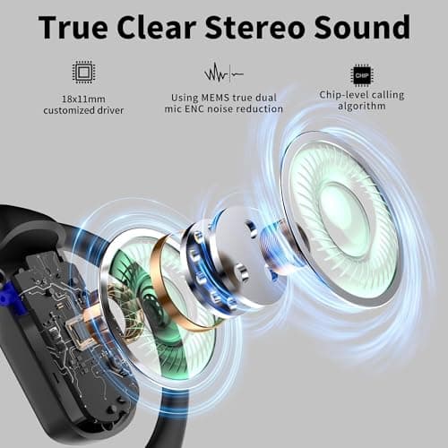 BUGANI Open Ear Earbuds, 5.2 Wireless Earbuds Noise Cancelling, Immersive Stereo Sound, Fast Charging, Bluetooth Headphone for Running, 32h Playtime and Waterproof Black