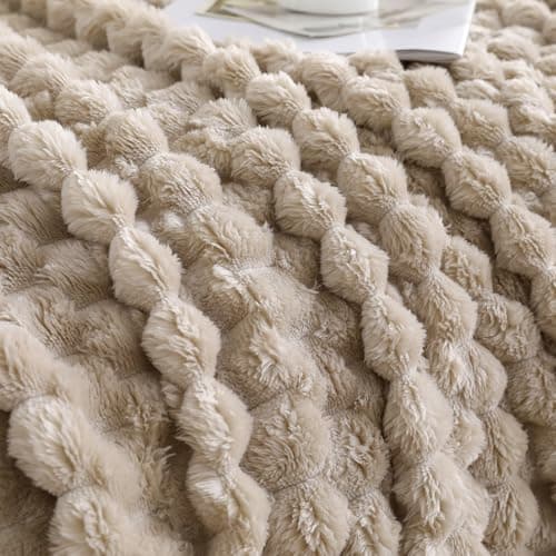 Linecooo Beige Fleece Throw Blanket 50”×60” for Couch Sofa Bed — view 4