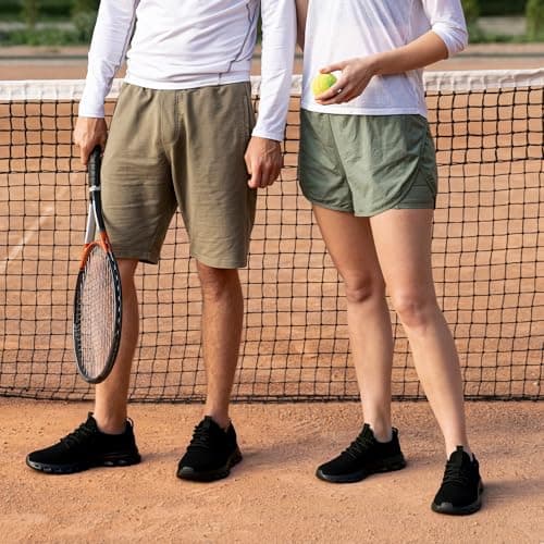 IQYNAM Running Shoes for Men Women Tennis Walking Slip on Unisex Slip-Resistant Work Shoes Breathable Athletic Workout Gym Black Sneakers Size Women 8.5/Men 7