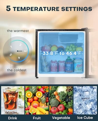 Upstreman 1.7 Cu.ft Mini Fridge with Freezer, Dorm Essentials, Adjustable Thermostat, Energy Saving, Low Noise, Single Door Compact Refrigerator for Dorm, Office, Bedroom, Black-FR17 — view 4