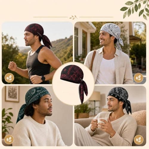 5 PCS Paisley Cooling Headscarf Cap Set, Stretchy Helmet Liner Bandana Cap, Breathable Sweat Wicking Head Wrap Hat, Lightweight Stretch Bandana Beanie for Cycling, Running, Motorcycle Helmet Liner — view 2