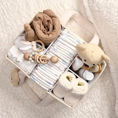 PeraBella Baby Diaper Caddy Organizer with Handle, Boy & Girl Shower Gift Basket, Portable Diaper Storage Basket Bin for Wipes, Newborn Baby Essentials Registry Search Must Haves, Car Caddy Organizer — view 4