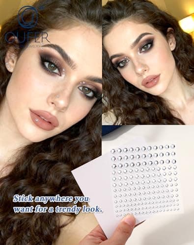 OUFER Stick on Acrylic Fake Piercings, Fake Lip Studs Eyebrow Piercing, Fake Face Piercing Nose Stud Non-Piercing kit Piercing Balls Adhesive Face Jewelry