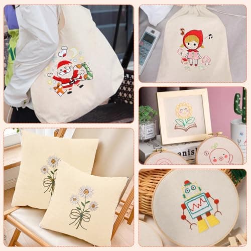 10 PCS Beige Natural Cotton Embroidery Fabric Cloth (9.8 × 9.8 Inch) — view 5