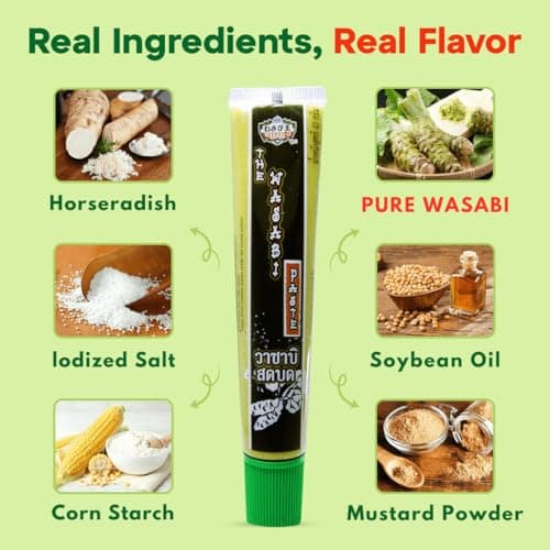 Wasabi-O Premium Wasabi Paste - Real Genuine Wasabi Paste for Sushi, Sashimi, Poke, & More - Vegan, Vegetarian, Halal - 1.52oz (43g) Tube