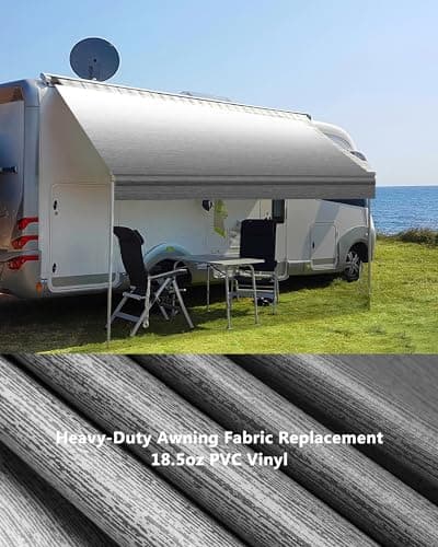 RV Awning Fabric Replacement, 18.5oz Heavy-Duty Weatherproof Vinyl Camper Awning Replacement Universal Outdoor Canopy for RV, Trailer, and Motorhome Awnings-Gray Fade-20'(Fabric 19'2")