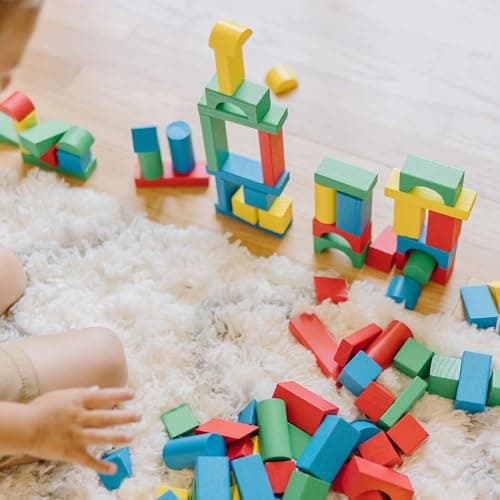 Melissa & Doug Wooden Building Blocks, 100-Piece Set of Sorting & Stacking Toys in 4 Colors and 9 Shapes, Classic Toddler Toys for Girls & Boys Ages 2+ - FSC Certified — view 5