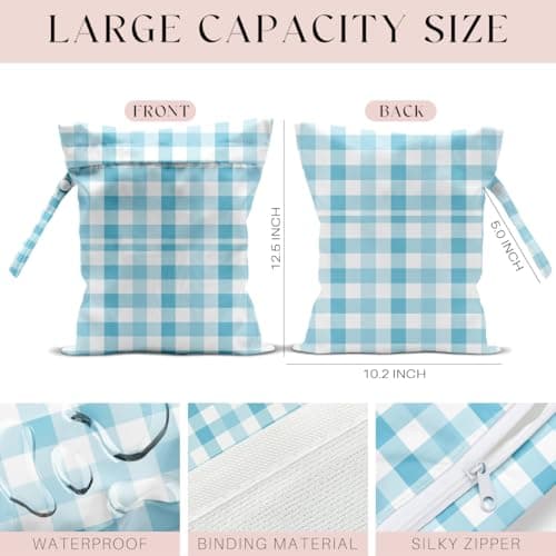 zcyxuuw Wet Bag, Wet Dry Bag, Waterproof Swim Bags, Machine Washable Reusable Bags for Beach, Pool, Diapers, and Dirty Yoga Gym Clothes(Blue White Gingham)