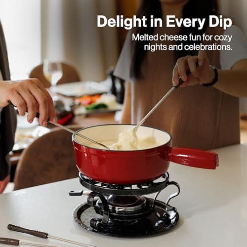 Swissmar Lugano Cast Iron Cheese Fondue Pot Replacement, 2 QT / 2 L - Compatible with Swissmar Lugano Fondue Sets - Ideal for Melting Cheese, Chocolate, & Caramel - Cherry Red — view 4