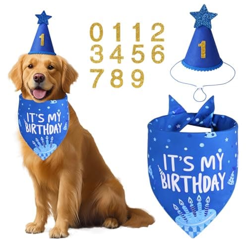 Agroon Dog Birthday Party Supplies, Blue Dog Birthday Set with Hat Bandana Numbers for XLarge Large Boy Pets Puppy